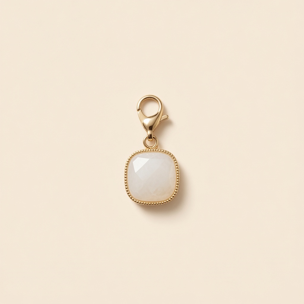 Charm - pendentif doré orné d'une pierre naturelle carrée